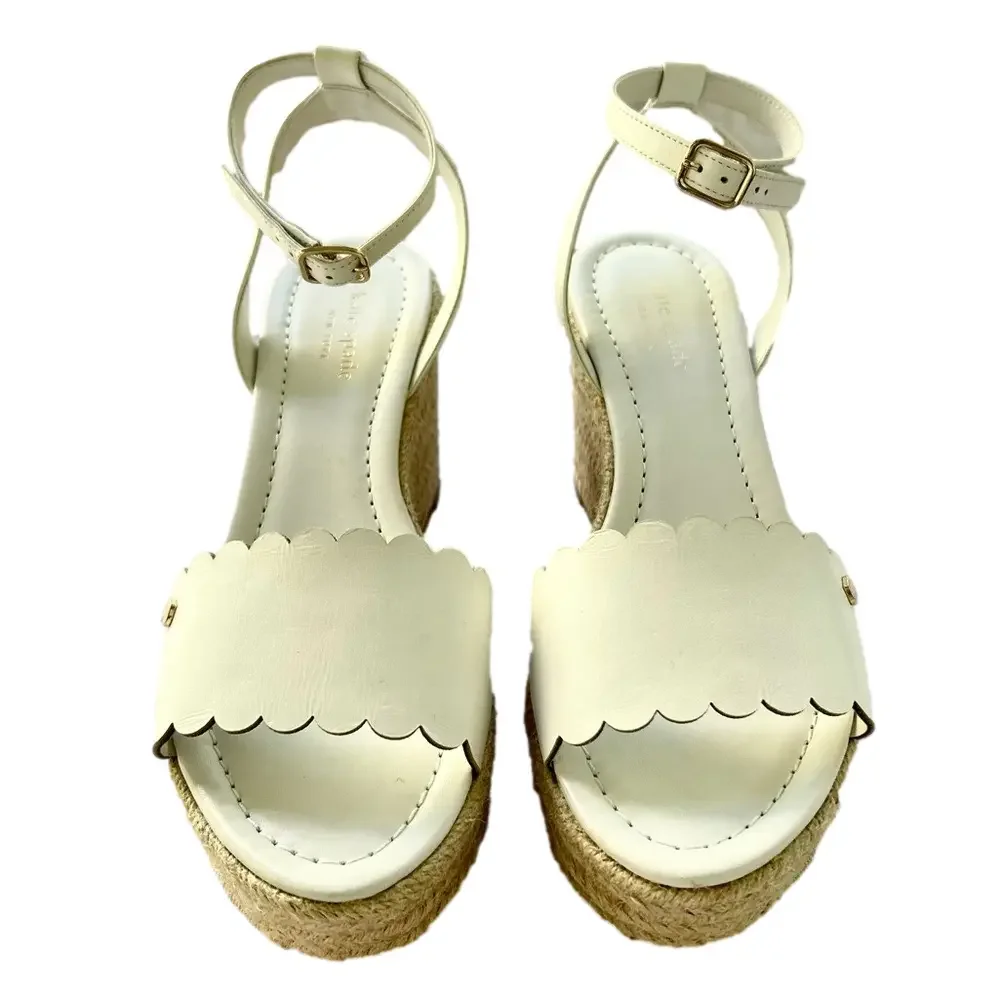Kate Spade Taiya White Size 8 Scalloped Wedges Espadrilles EUC Beachy